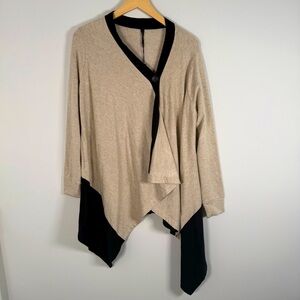 Capote Button Neck Drapey Flowy Lagenlook Wrap Cardigan Jacket Oatmeal Small NWT